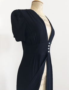 FINAL SALE - 1930s Style Solid Black Harlow Peignoir Robe