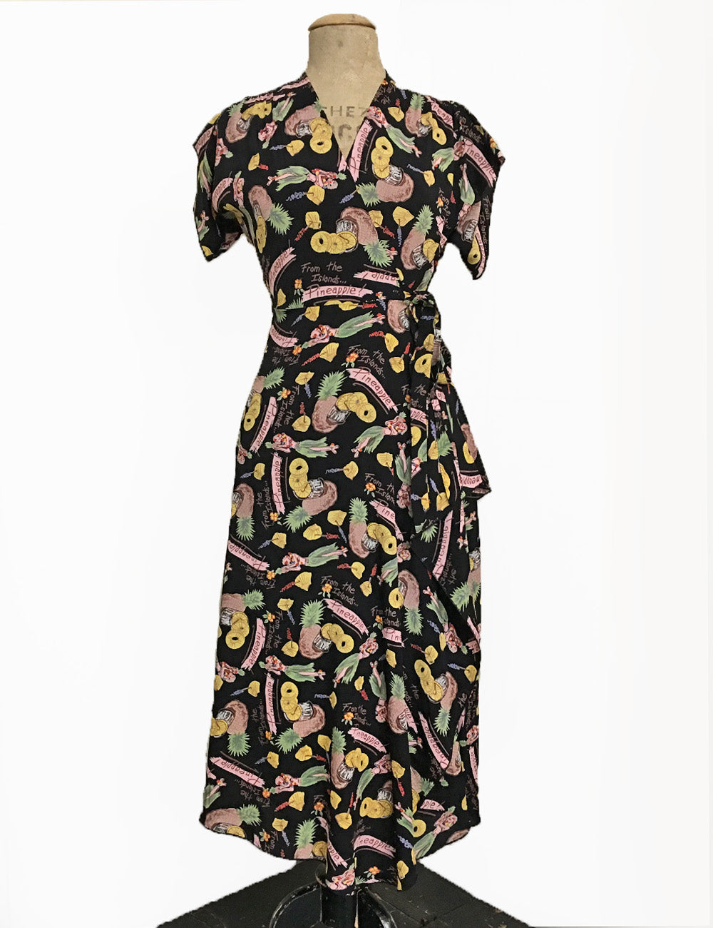 Black Pineapple Princess Vintage Inspired Cascade Wrap Dress