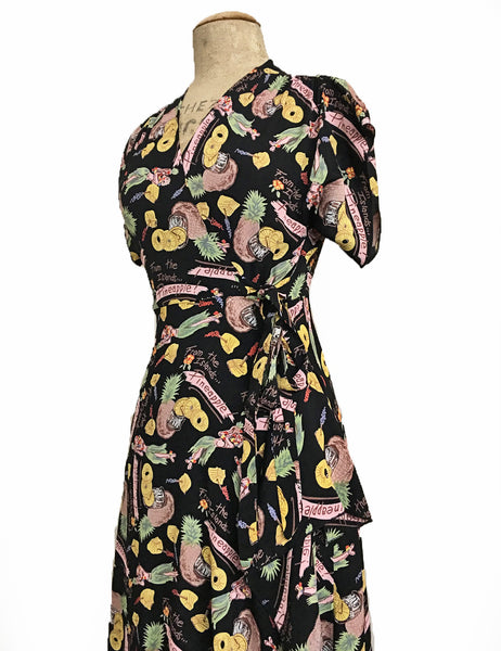 Black Pineapple Princess Vintage Inspired Cascade Wrap Dress