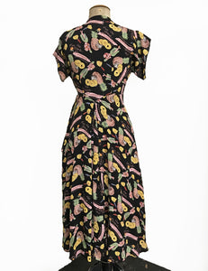 Black Pineapple Princess Vintage Inspired Cascade Wrap Dress