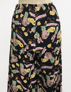 Black Pineapple Tiki Princess 1940s Style High Waisted Palazzo Pants