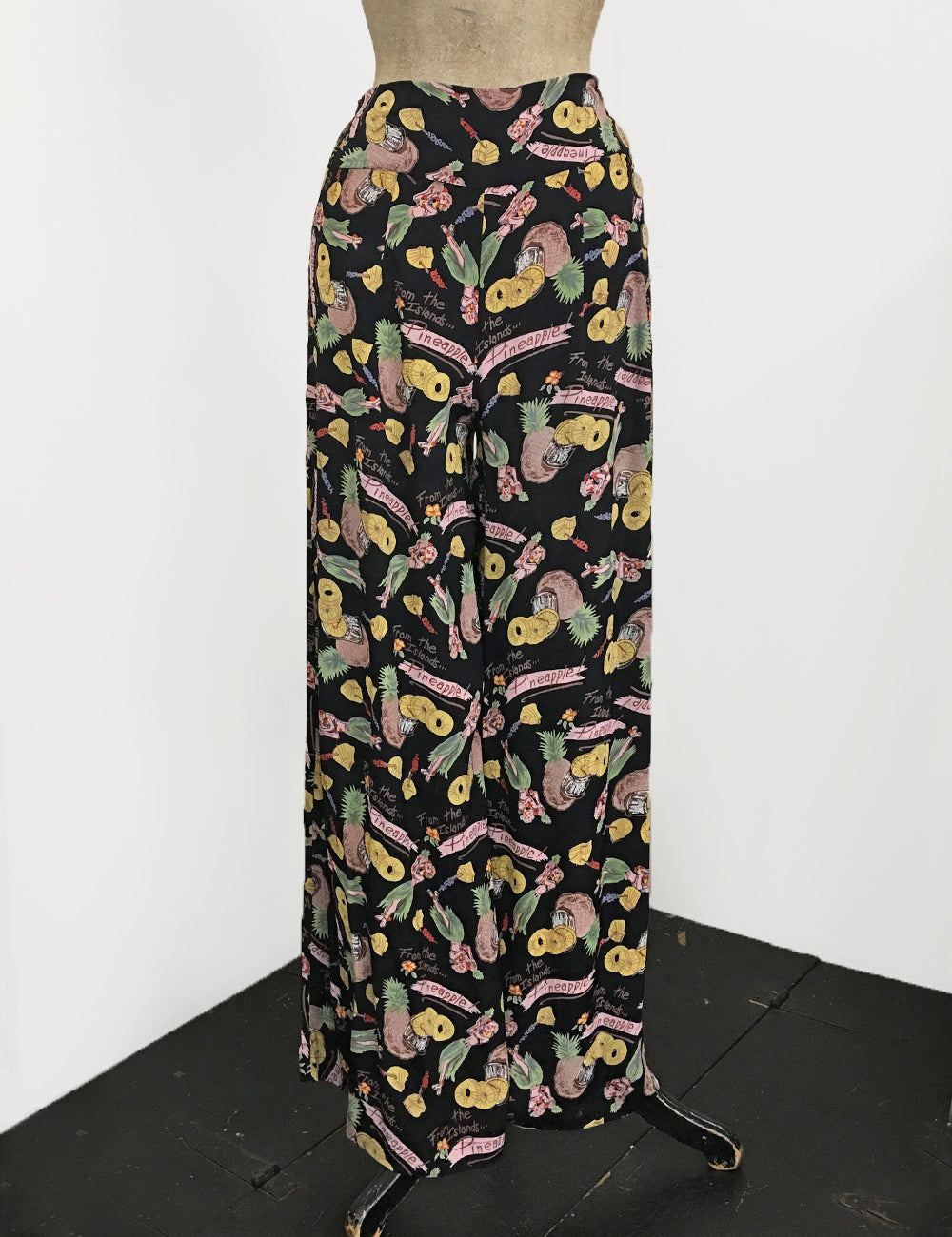 Black Pineapple Tiki Princess 1940s Style High Waisted Palazzo Pants
