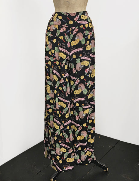 Black Pineapple Tiki Princess 1940s Style High Waisted Palazzo Pants