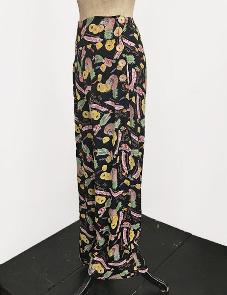 Black Pineapple Tiki Princess 1940s Style High Waisted Palazzo Pants