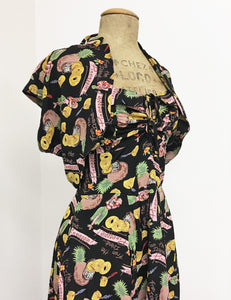 Black & Colorful Pineapple Princess 1940s Inspired Marta Halter Swing Dress