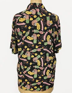 Black Pineapple Print Men's Sonny Button Up Hawaiian Shirt