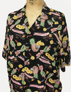 Black Pineapple Print Men's Sonny Button Up Hawaiian Shirt
