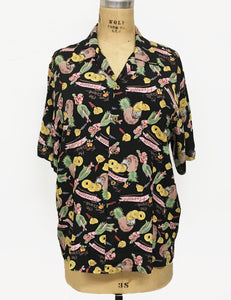 Black Pineapple Print Men's Sonny Button Up Hawaiian Shirt