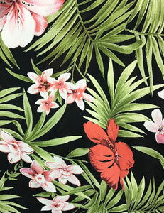 Black & Pink Tropical Floral Print 1940s Marta Halter Swing Dress