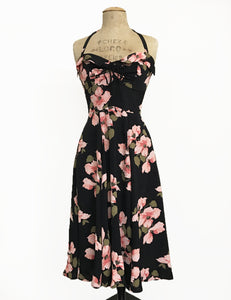 Black & Pink Tropical Nights 1940s Style Marta Halter Dress