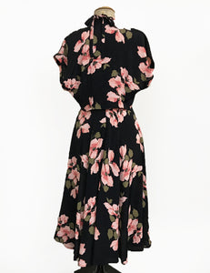 Black & Pink Tropical Nights 1940s Style Marta Halter Dress