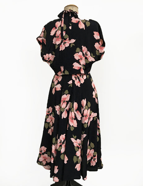 Black & Pink Tropical Nights 1940s Style Marta Halter Dress