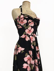 Black & Pink Tropical Nights 1940s Style Marta Halter Dress