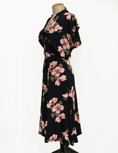 Black & Pink Tropical Nights 1940s Style Marta Halter Dress