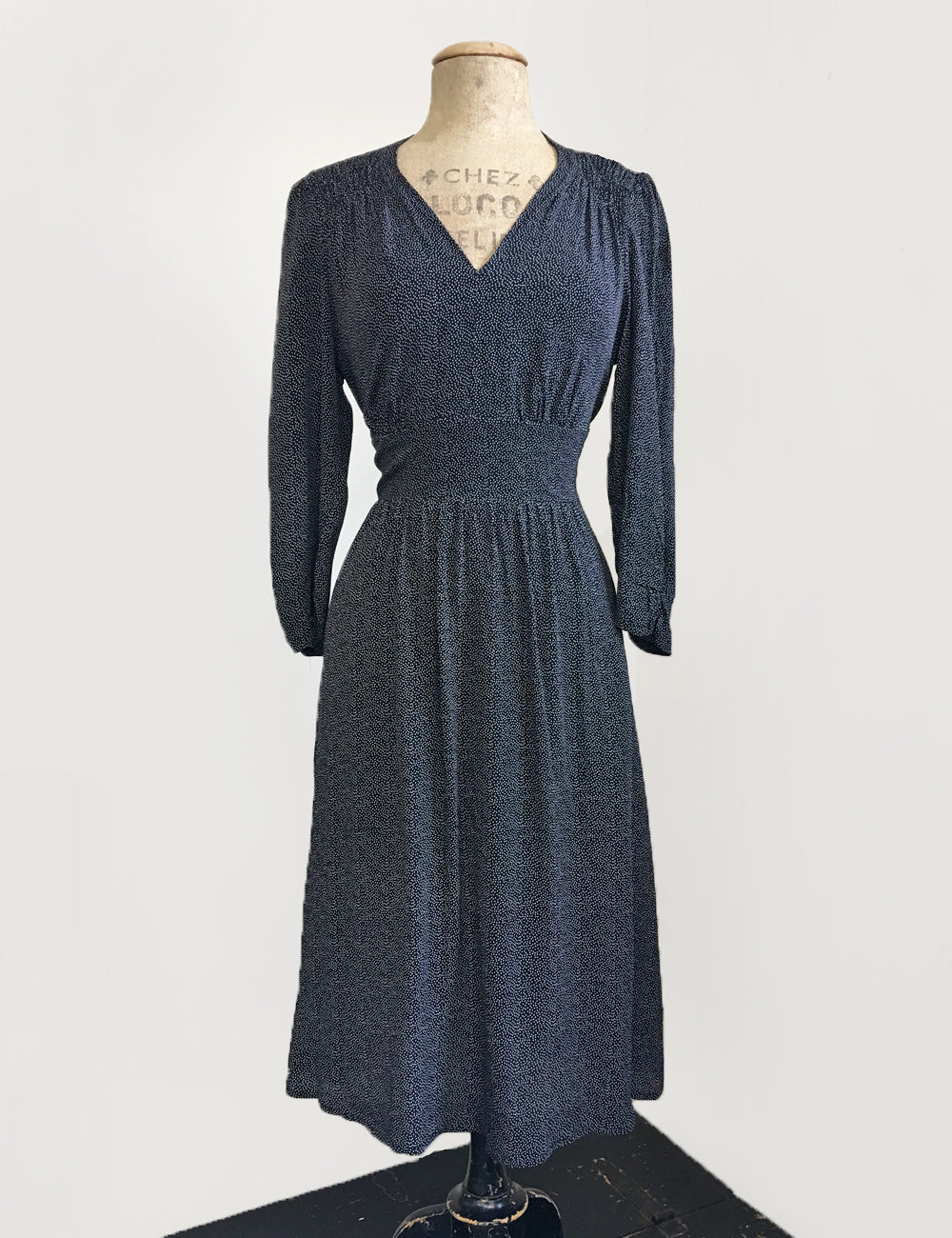 Black & White Pixie Dot 3/4 Sleeve Retro 40s Dress