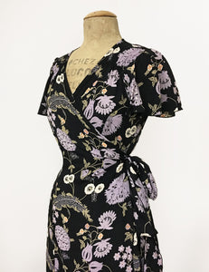 Black & Purple Lavender Fields Biasa Wrap Dress