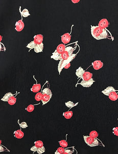 Black & Red Retro Cherry Print Short Sleeve Tea Length Vintage Day Dress