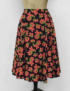 Black & Red Rosebud Floral Venice Beach Balboa Circle Swing Skirt