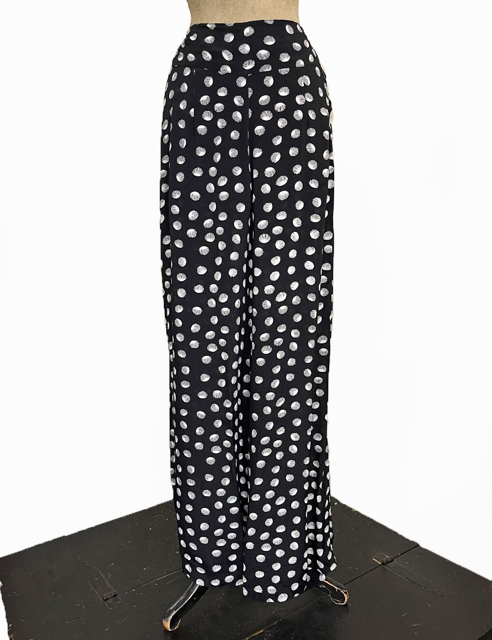FINAL SALE - Black & White Seashell Mermaid Dot High Waist Palazzo Pants