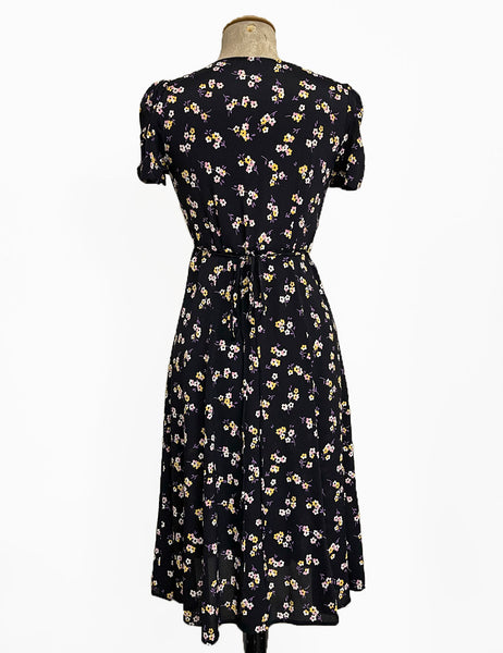 Black Sweet Floral Vintage Inspired Knee Length Rita Dress