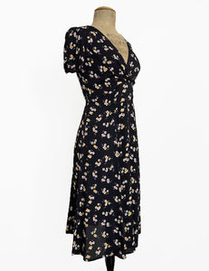 Black Sweet Floral Vintage Inspired Knee Length Rita Dress