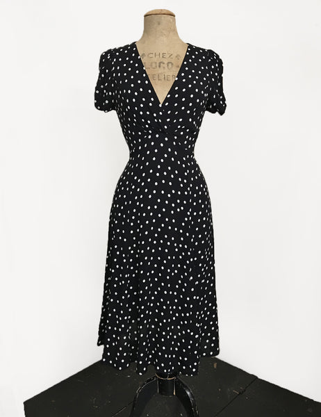 Black Dime Dot Vintage Inspired Knee Length Rita Dress