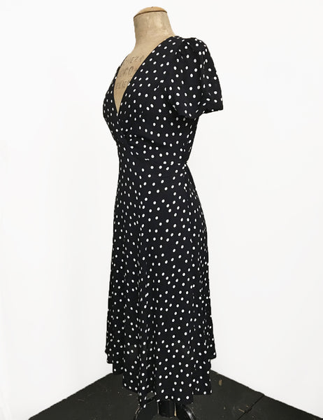 Black Dime Dot Vintage Inspired Knee Length Rita Dress