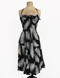 Black & White Pressed Fern Print 1940s Style Marta Halter Dress