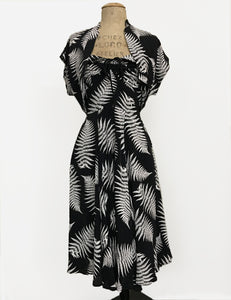 Black & White Pressed Fern Print 1940s Style Marta Halter Dress