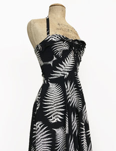 Black & White Pressed Fern Print 1940s Style Marta Halter Dress