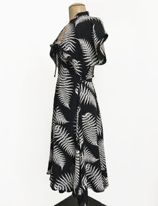 Black & White Pressed Fern Print 1940s Style Marta Halter Dress