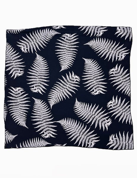 Black & White Fern Print Large Square Hair & Neck Scarf
