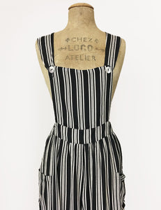 Black & White Noir Stripe Retro Rosie 1940s Style Bib Overalls