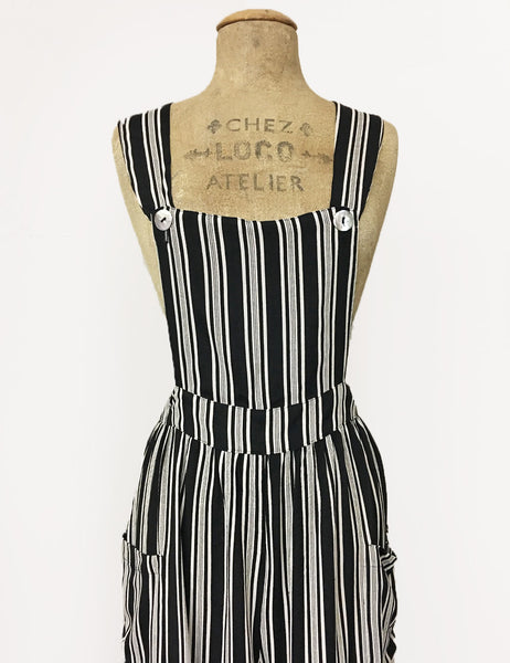 Black & White Noir Stripe Retro Rosie 1940s Style Bib Overalls