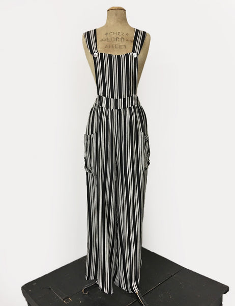 Black & White Noir Stripe Retro Rosie 1940s Style Bib Overalls
