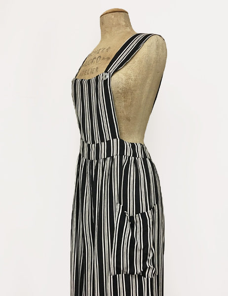 Black & White Noir Stripe Retro Rosie 1940s Style Bib Overalls