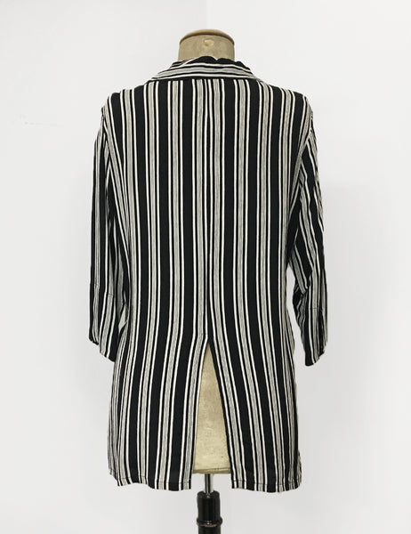 Black & White Noir Stripe Button Up Frankie Flyaway Top