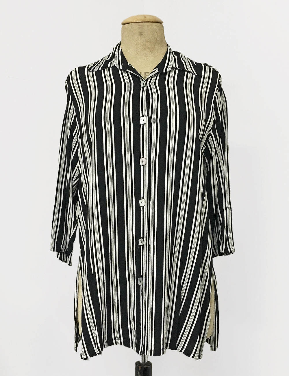 Black & White Noir Stripe Button Up Frankie Flyaway Top
