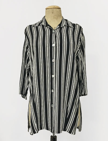 Black & White Noir Stripe Button Up Frankie Flyaway Top