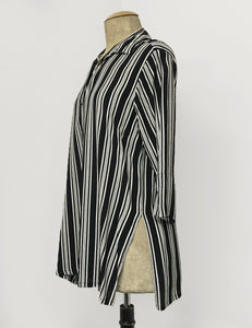 Black & White Noir Stripe Button Up Frankie Flyaway Top