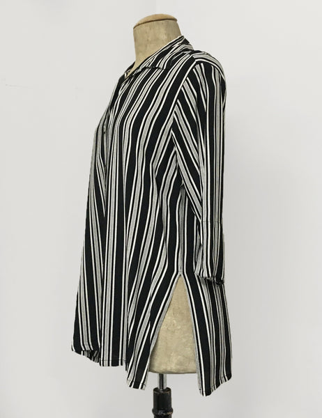 Black & White Noir Stripe Button Up Frankie Flyaway Top