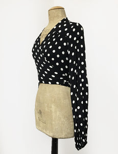 Black & White Big Dot Drama Sleeve Babaloo Tie Crop Top