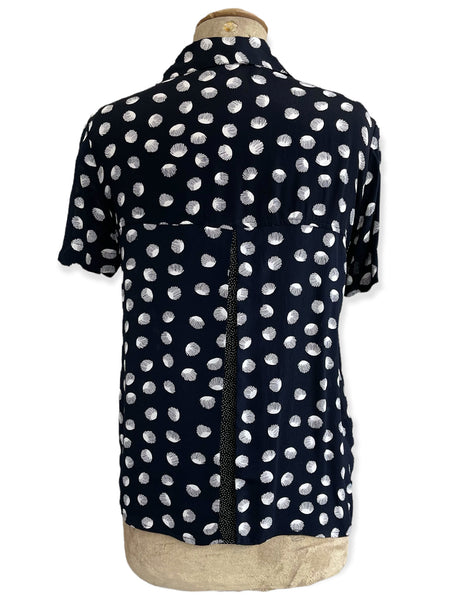 Black & White Seashell Dot Button Up Boyfriend Camp Shirt