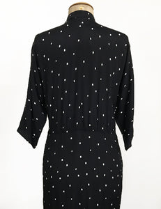 Black & Ivory Square Dot Button Front 1940s Manhattan Dress - FINAL SALE