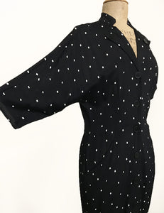 Black & Ivory Square Dot Button Front 1940s Manhattan Dress - FINAL SALE