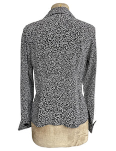 Black & White Stencil Floral 1940s Hepburn Blouse