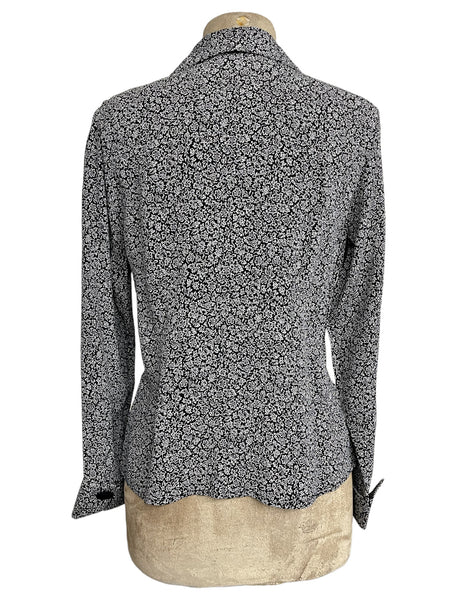 Black & White Stencil Floral 1940s Hepburn Blouse