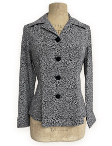 Black & White Stencil Floral 1940s Hepburn Blouse