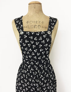 Black & White Tulip Hearts Retro Rosie 1940s Style Bib Overalls