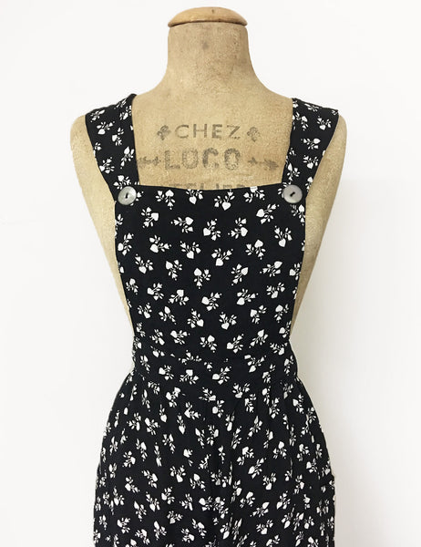 Black & White Tulip Hearts Retro Rosie 1940s Style Bib Overalls